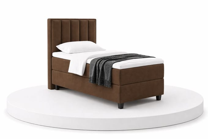 Boxspring SoloLux - 90x200 Compleet - Eenpersoons bed - Bruin - BalBedden