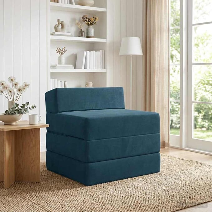 vidaXL - Vouwbare - Sofa - Bed - Blauw - 70 - x - 60 - x - 63 - cm - Fluweel