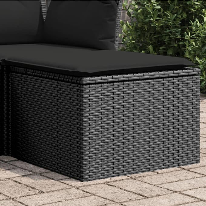 vidaXL - Tuinkruk - met - kussen - zwart - 55x55x37 - cm - poly - rattan