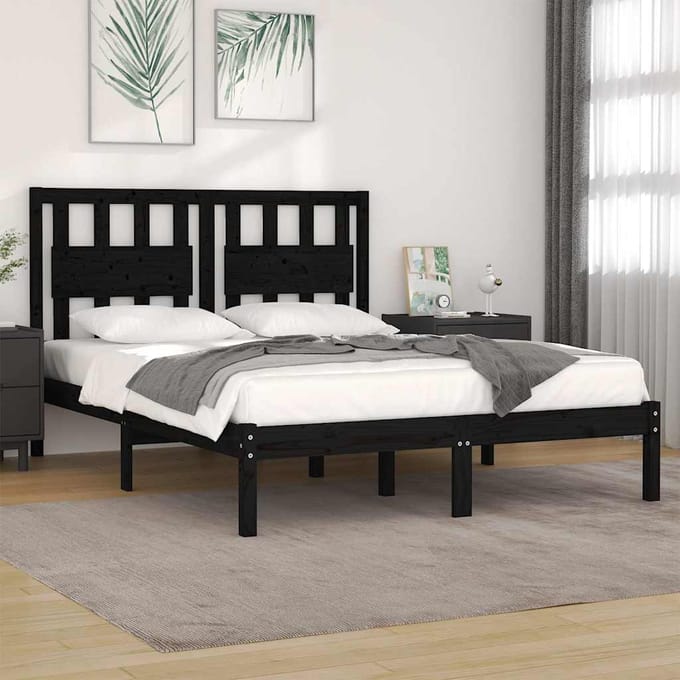 vidaXL - Bedframe - massief - grenenhout - zwart - 200x200 - cm