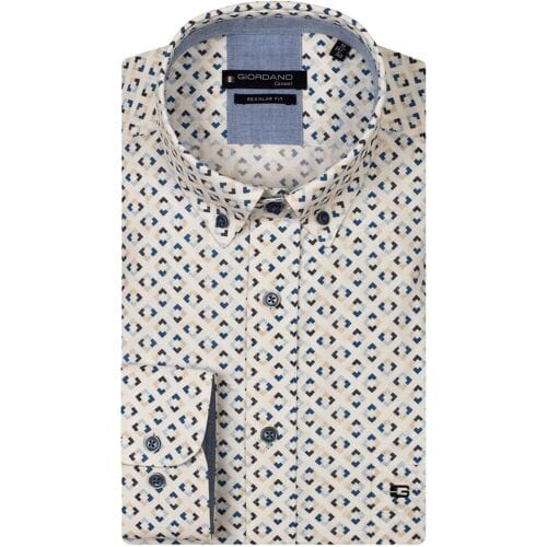 Giordano Overhemd Ivy Button Down Linnen Look Graphic Pattern Navy-Multi / male