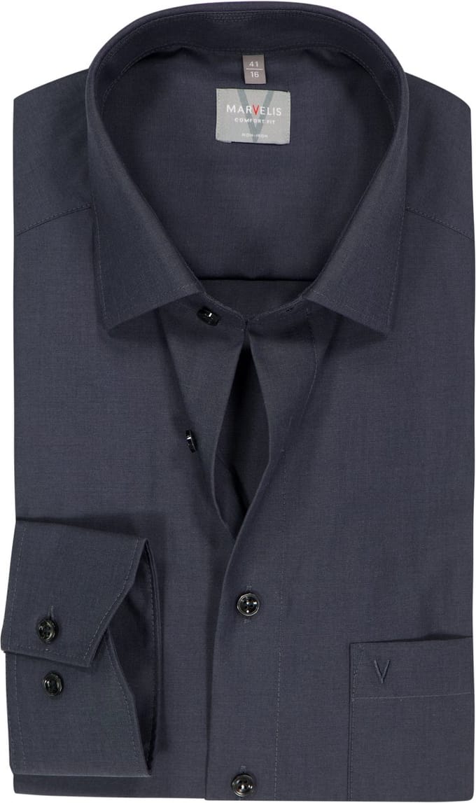 MARVELIS comfort fit overhemd - antraciet grijs - Strijkvrij - Boordmaat: 43