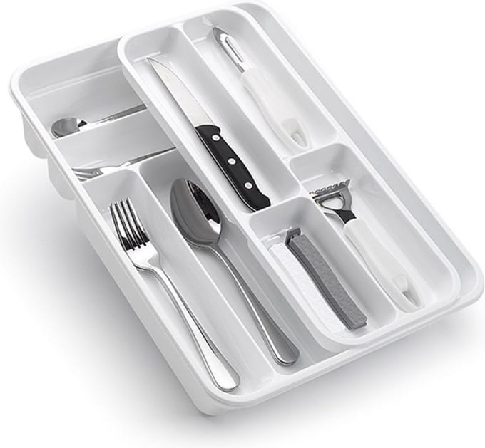 PlasticForte Bestekbak - wit - 10-vaks - 2 lagen - besteklade - organizer