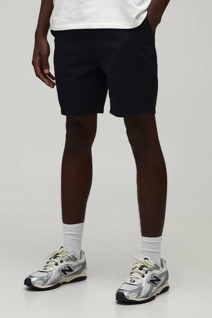Essentiële Slim Fit Chino Shorts Met Vaste Tailleband | Black | Size 30