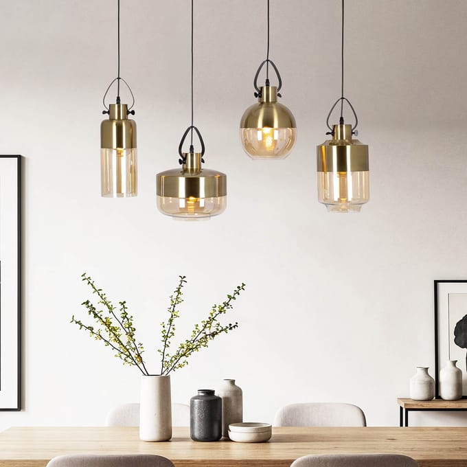 LumenXL Hanglamp 4-lichts - bronzen details - amber glas - Laure