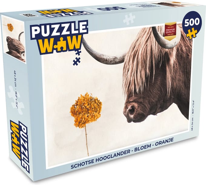 Puzzel Schotse hooglander - Bloem - Oranje - Legpuzzel - Puzzel 500 stukjes