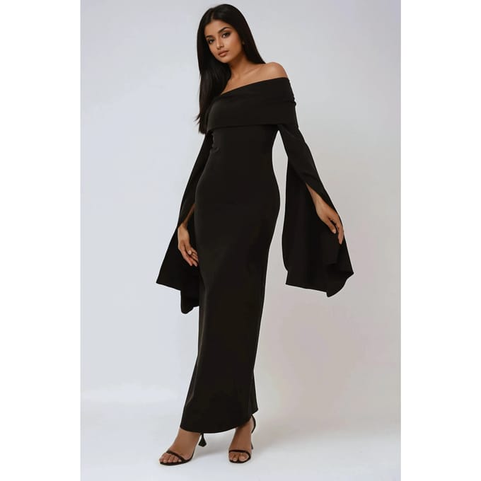 Exclusieve Aangepaste Off Shoulder Bodycon Maxi Jurk met Split