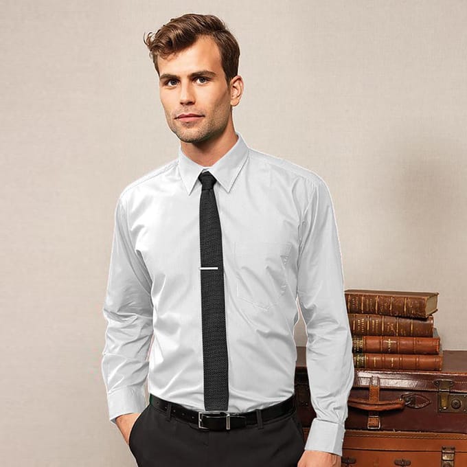 Premier Heren Premier Poplin Formeel Overhemd Met Lange Mouwen (Wit)