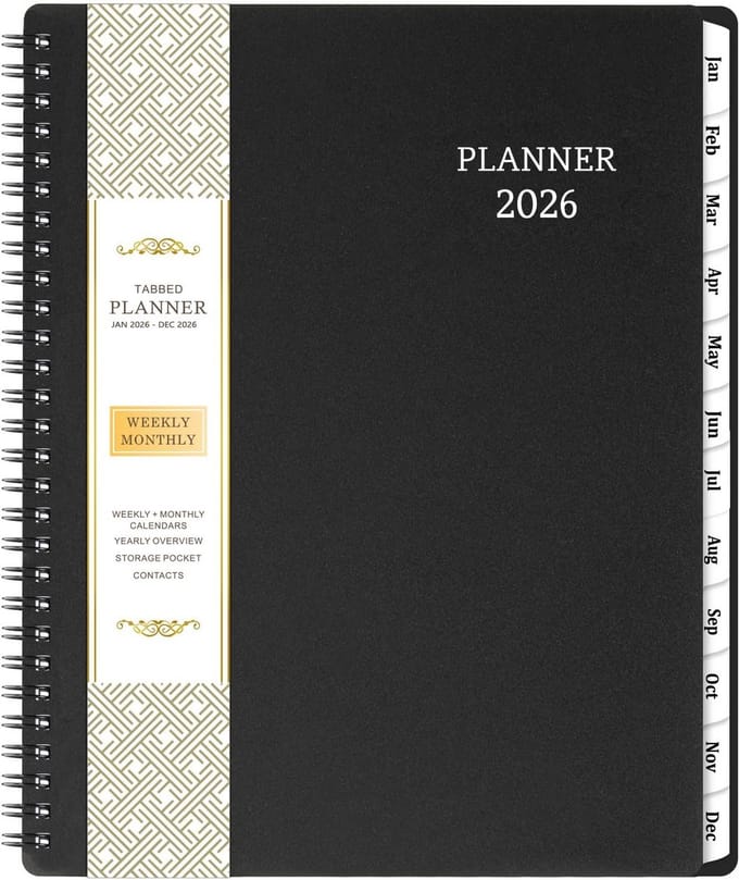 Agenda Planner - Week Overzicht - Jaar Plannen - Maand Tabs - A4 Formaat - Zwart