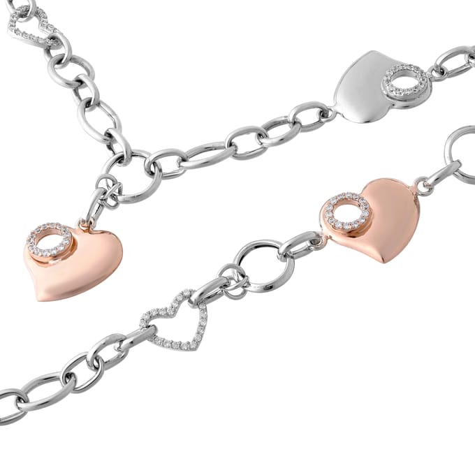 Orphelia Dames 925 Zilver Set: Ketting + Armband - Zilver/Roze SET-049