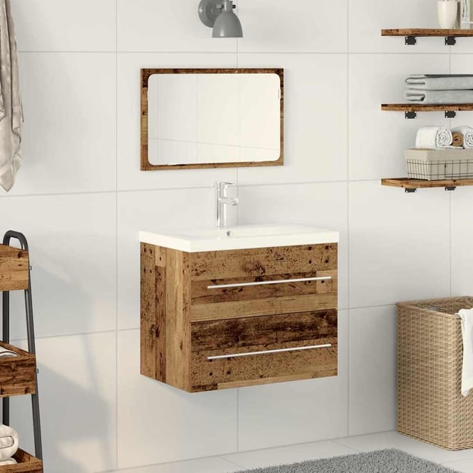 vidaXL - Wastafel - kabinet - voor - de - badkamer - 2 - st - Oud - Hout
