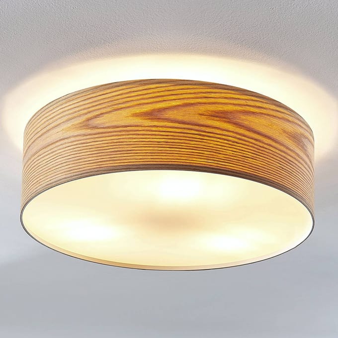 Lindby - plafondlamp hout - 3lichts - Hout, polycarbonaat, metaal - H: 15 cm - E27 - licht hout, wit