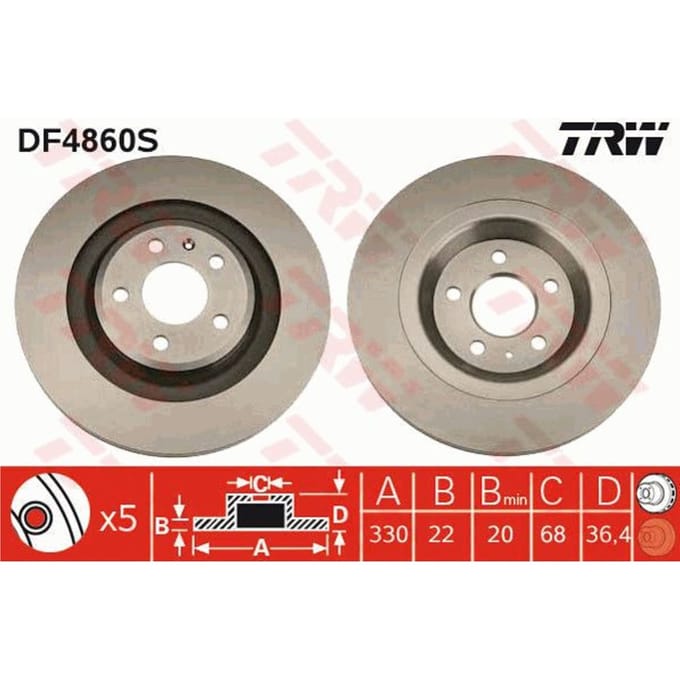 Remschijf TRW DF4860S achter, geventileerd, sterk gecarboniseerd, 1 Stuk