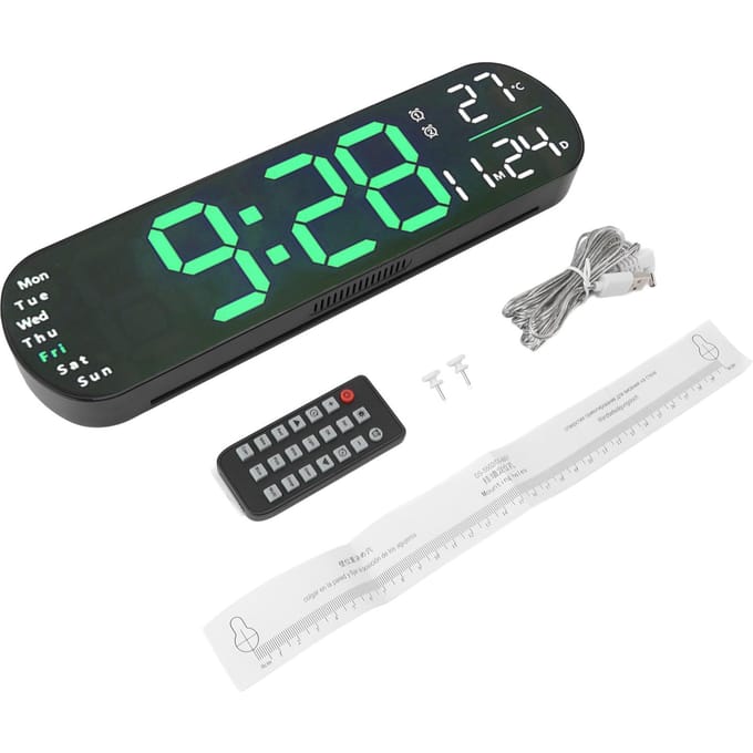 Digitale Wandklok met Afstandsbediening Grote LED Schermweergave Instelbare 8 Kleuren Lichten Digitaal groen