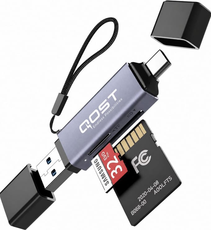 Qost - SD kaart lezer USB-C - Adapter USB 3.0 Dual Slots - SD / Micro SD / SDHC / SDXC / MMC - Spacegrey - OTG Kaartlezer