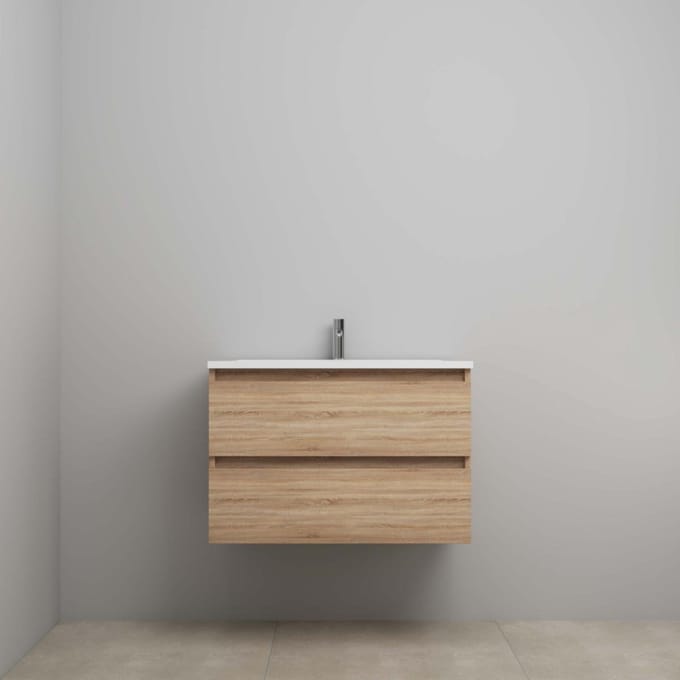 On-Line Onderkast - 60 cm - Voorgemonteerd - Acryl Wastafel - 1 Kraangat - Eiken