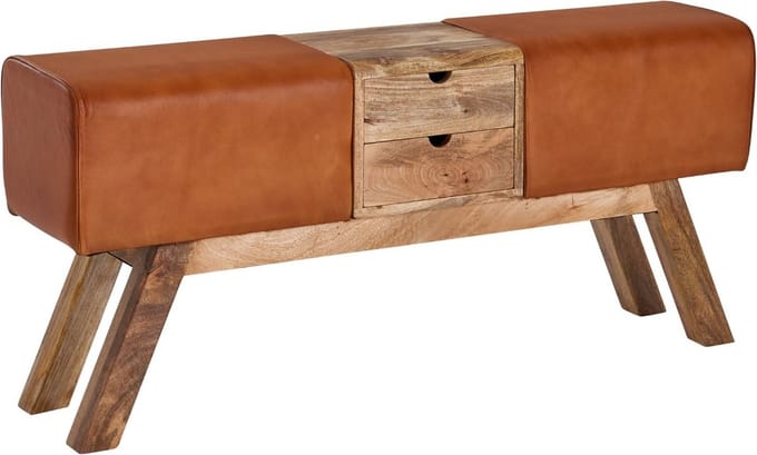 Sky Style Turnbock Zitbank Leder Bruin met Lades