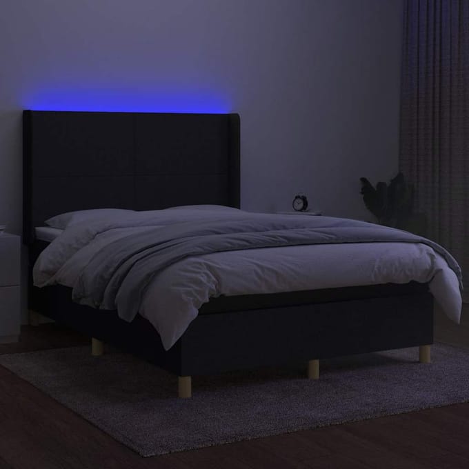 vidaXL - Boxspring - met - matras - en - LED - stof - zwart - 140x200 - cm