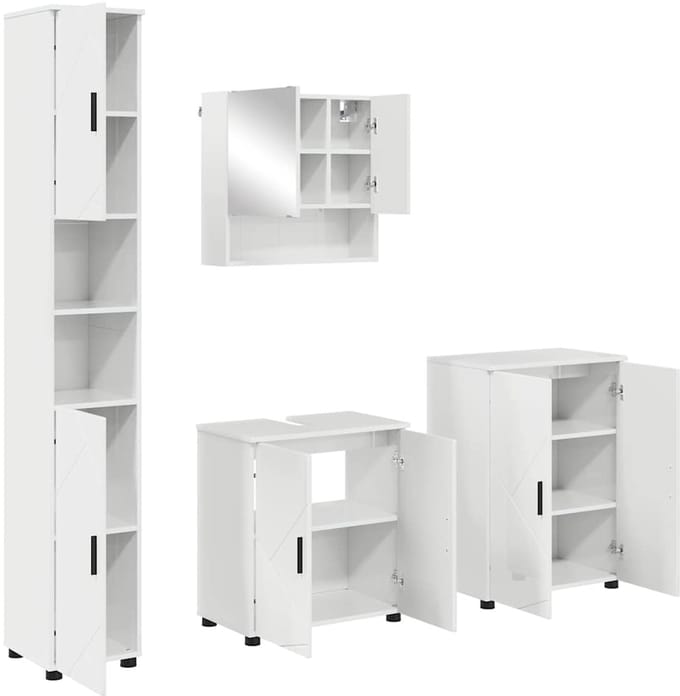 vidaXL - Badkamermeubel - Set - 4 - st - Hoogglans - wit - 61 - x - 35 - x - 64 - cm