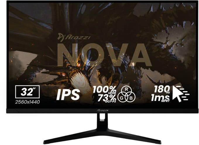 Arozzi Nova 32" Gaming Monitor - QHD IPS - 180Hz - Zwart