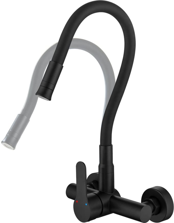 Dailygoods- Keukenkraan wandmontage - 360° flexibele uitloop - Mengkraan met 2 sproeimodi - Matzwart design - Moderne functionaliteit