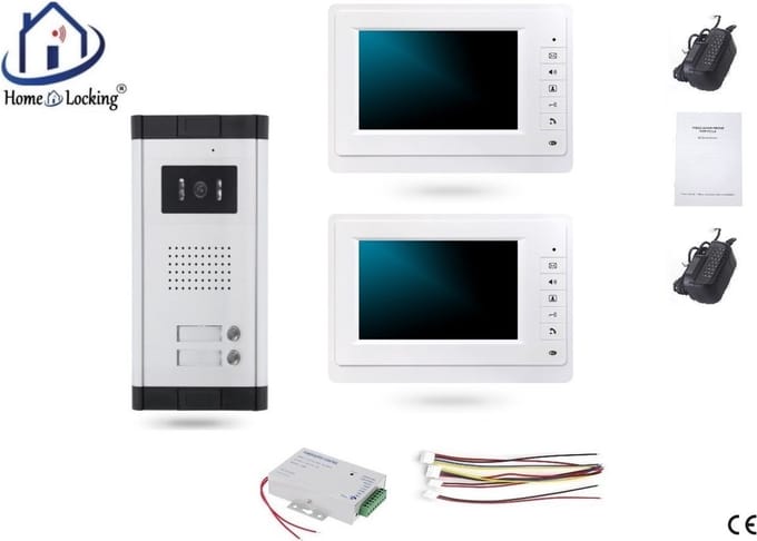Home-Locking complete deur intercom/videofoon met 2 binnen panelen en elektro box 12VDC voor aansluiting elektrisch slot.DT-1476-1E-2
