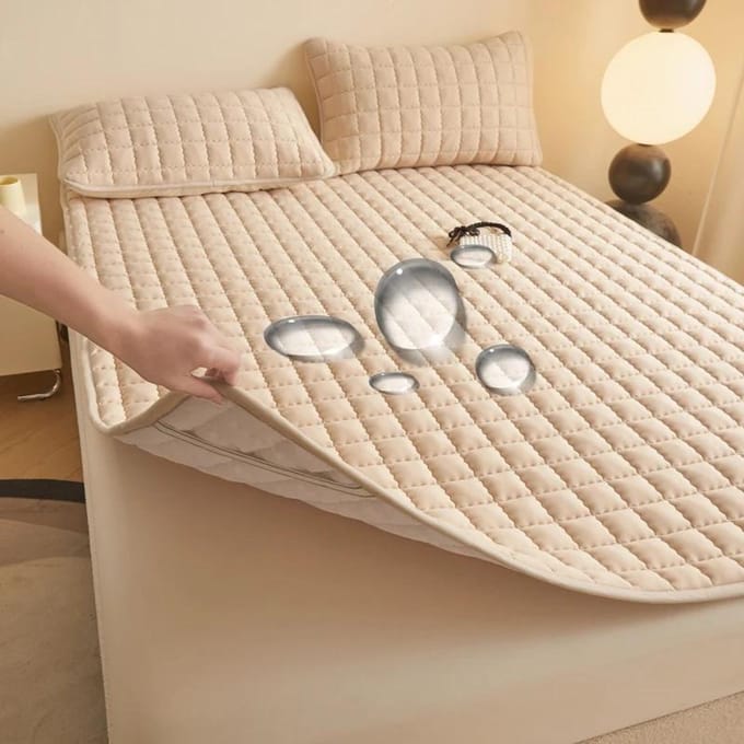 Waterdicht Gewatteerd Laken Zacht Matrasmatras met Elastiek Huidvriendelijk Laken Matrasbeschermer Mat Geen Kussensloop 80x190cm 1pc beige