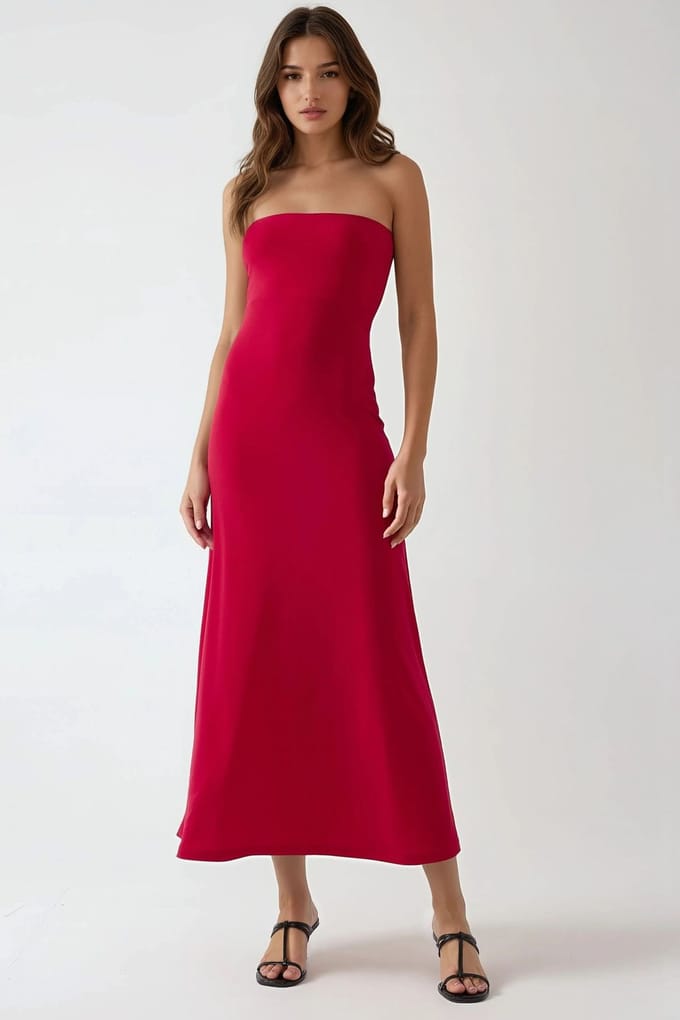Basis Strapless Midi Jurk
