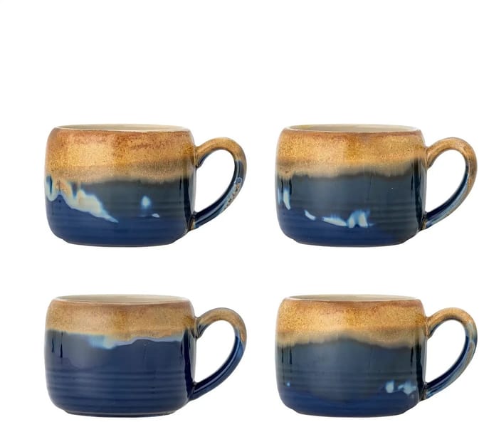 Bloomingville Mok aardewerk blauw Sheen 400ml - set van 4