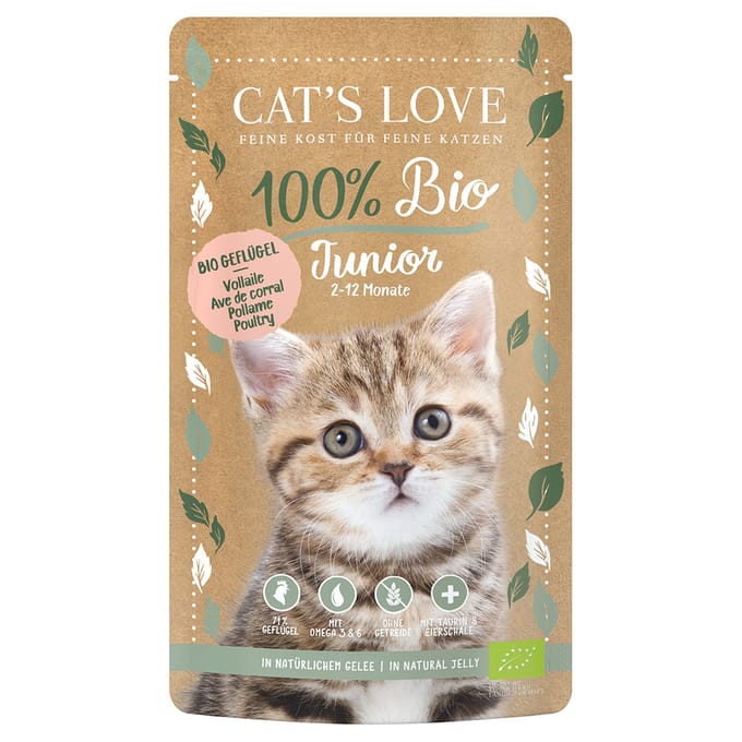 6x100g Cat's Love Organic Junior Gevogelte Kattenvoer Nat