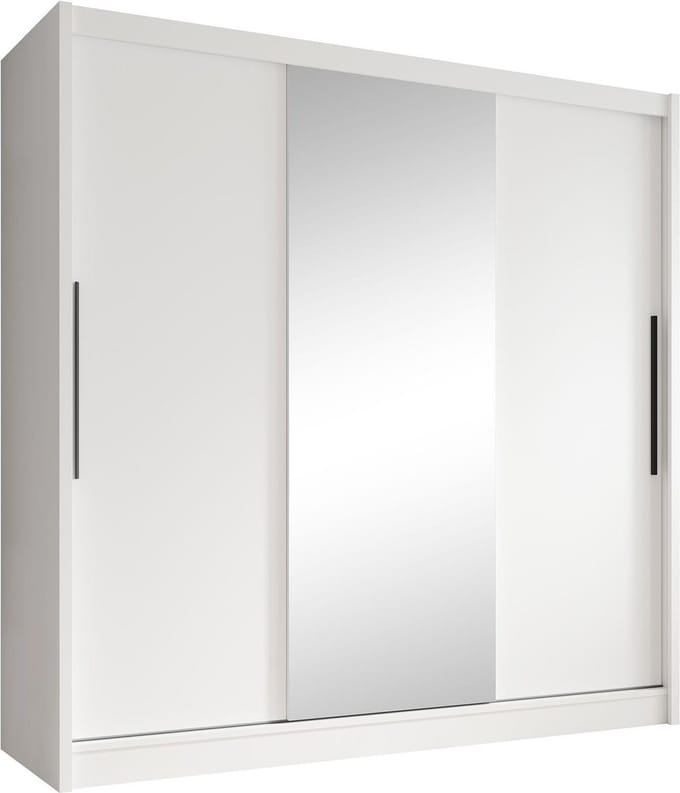 Meubella - Kledingkast Alcamo - Wit - 205 cm - Met spiegel