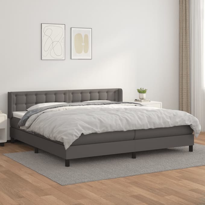vidaXL - Boxspring - met - matras - kunstleer - grijs - 200x200 - cm