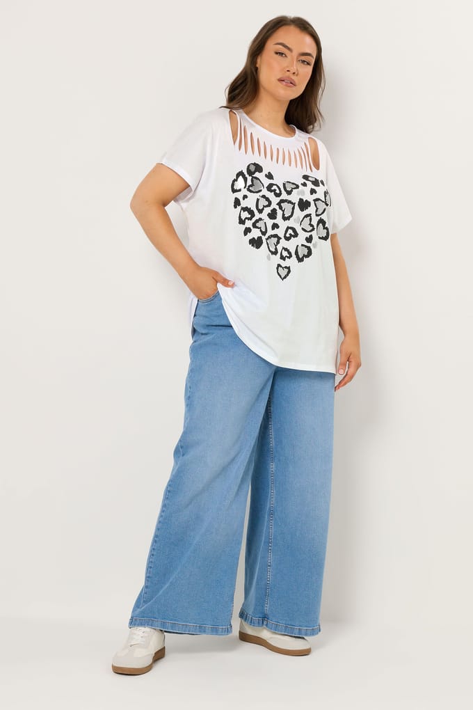 Yours Witte Top Met Luipaardprinthart En Schuin Detail Size 48