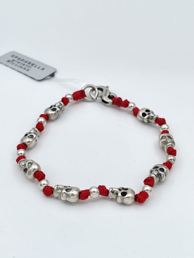 Spadarella Gioielli - SPBR61- Armband - 925 Zilver - 9mm - Skull - Red 504 - 19 Cm