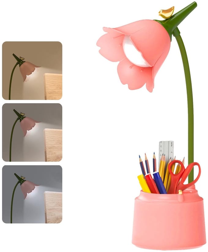 Allecto - LED-tafellamp - Dimbare lamp - Flexibele arm - Roze - Usb