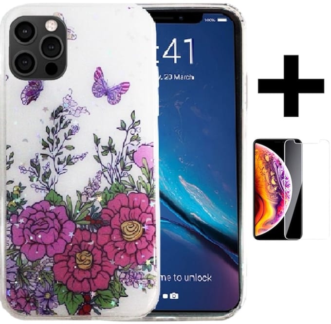 Silicone/TPU back cover Geschikt voor Apple iPhone 12 Pro Max print/ TPU back cover print + Gratis screenprotector (4)