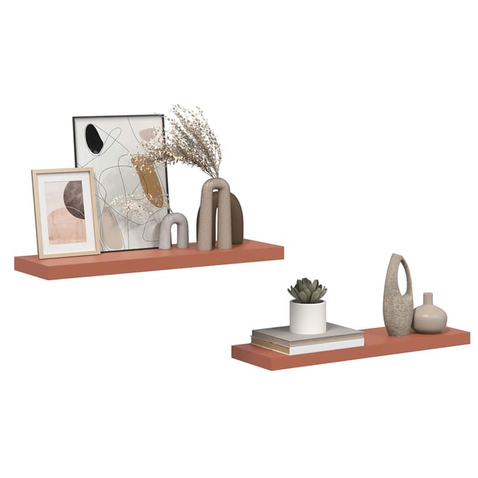 vidaXL - Wandplank - 2 - st - Rood - 80 - x - 23,5 - x - 3,8 - cm - Bewerkt - hout