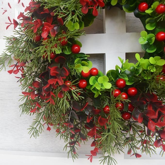 Kerstkrans Kunstmatige Rode Bessen Eucalyptus Krans Kerstversiering Woonkamer Muur black