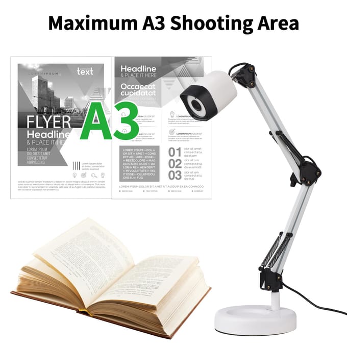 2-in-1 documentscannercamera en webcam met autofocus en extra LED-licht 8 megapixel HD wit