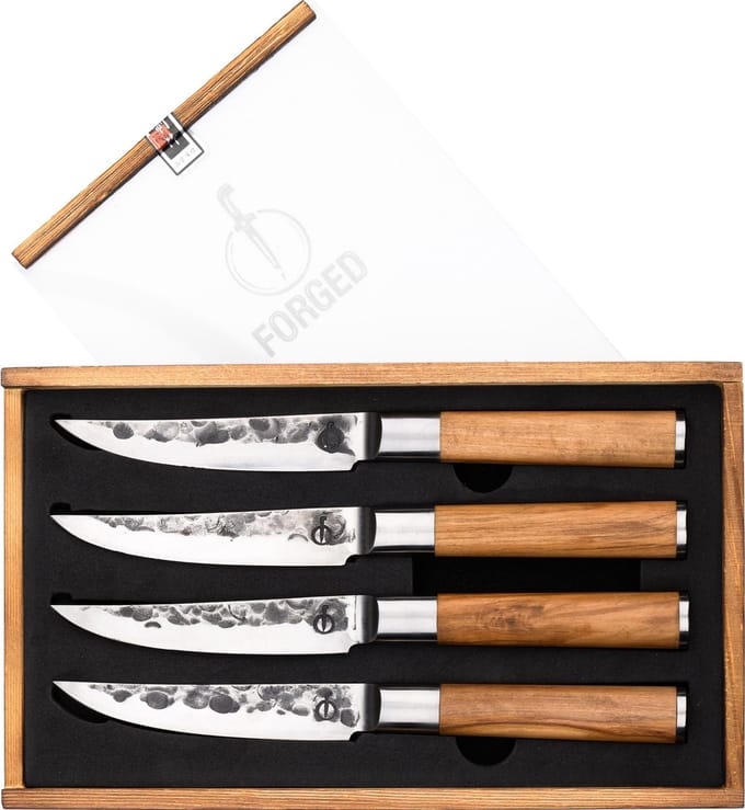 Forged Olive Steakmessenset 4-delig - Olijfhout - In Houten Giftbox