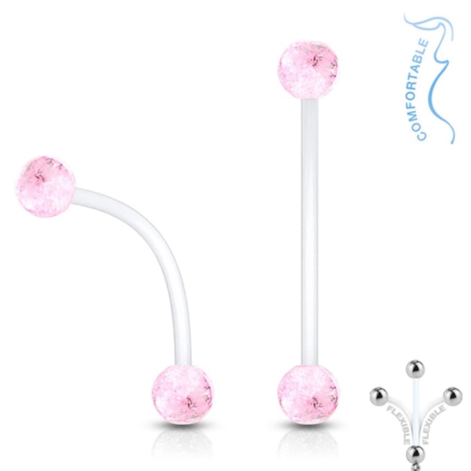 Piercing flexibel glitter balletje 1.6x25 - roze - LMPiercings