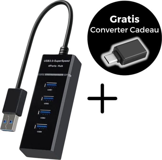 USB Hub 3.0 & USB C HUB met 4 Poorten - USB C Splitter - Docking Station Geschikt voor Macbook Pro / Air / Windows / Universeel