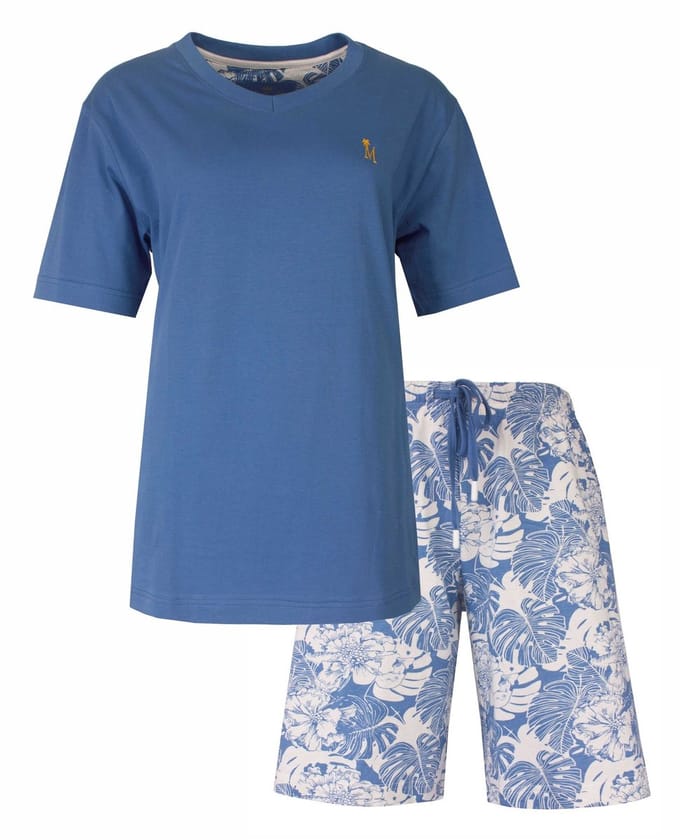 Medaillon Dames Shortama - Pyjama Set - Katoen - Licht Blauw - Maat XL