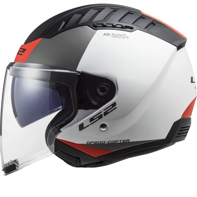 LS2 OF600 Copter II Urbane Mat Wit Rood 06 Jethelm - Maat M - Helm