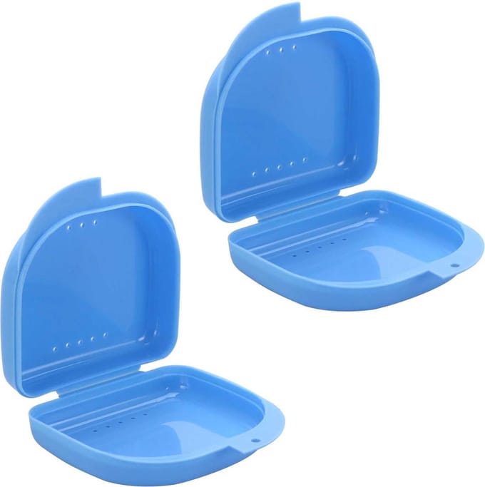 2 Stuks - Beugelbakje - Gebitsbakje - Retainer Case - Mond Guard Case - Orthodontische Prothese Opslag - Container - Met Air Vent Gaten - Blauw