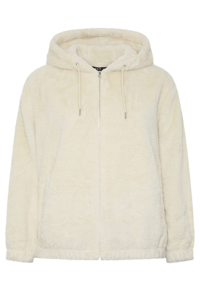 Yours Ivoorwitte Jas Van Imitatiebont Met Ritssluiting Size 42