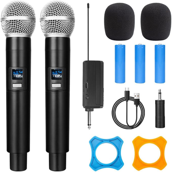 Professionele draadloze dual-handheld dynamische microfoon-karaoke met oplaadbare ontvanger voor podiumoptredens