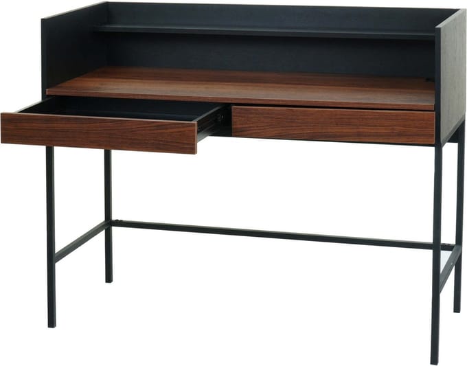 Bureau MCW-J79, bureau computer bureau werktafel, lade 120x50cm hout metaal ~ walnoot look