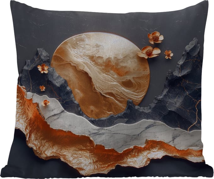 Sierkussen Buiten - Kunst - Goud - Modern - Abstract - 60x60 cm - Weerbestendig
