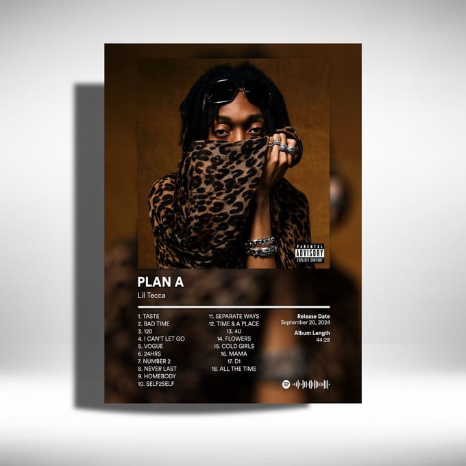 Lil Tecca - Plan A - album cover - metalen poster - 30x40cm